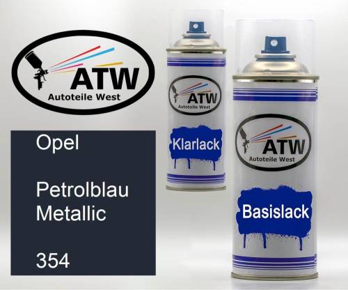 Opel, Petrolblau Metallic, 354: 400ml Sprühdose + 400ml Klarlack - Set, von ATW Autoteile West.